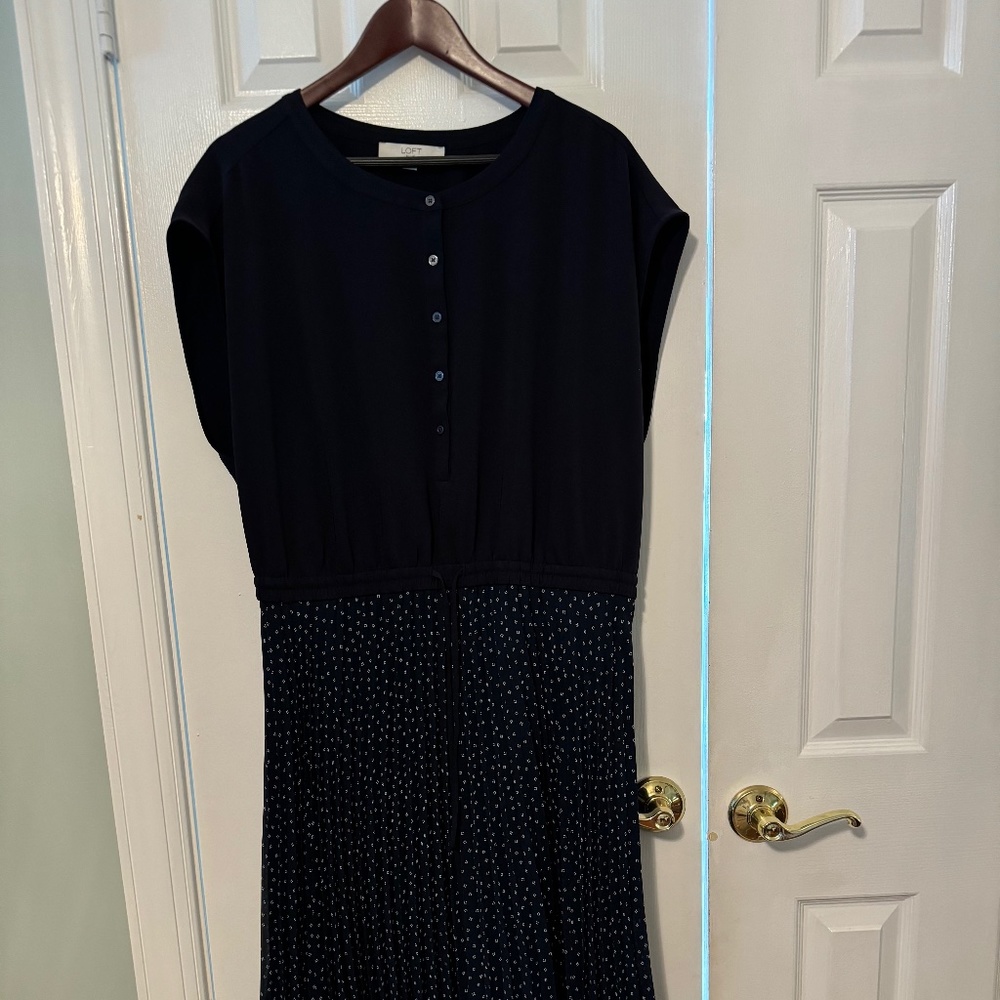 Loft Navy Blouson Dress Plus
